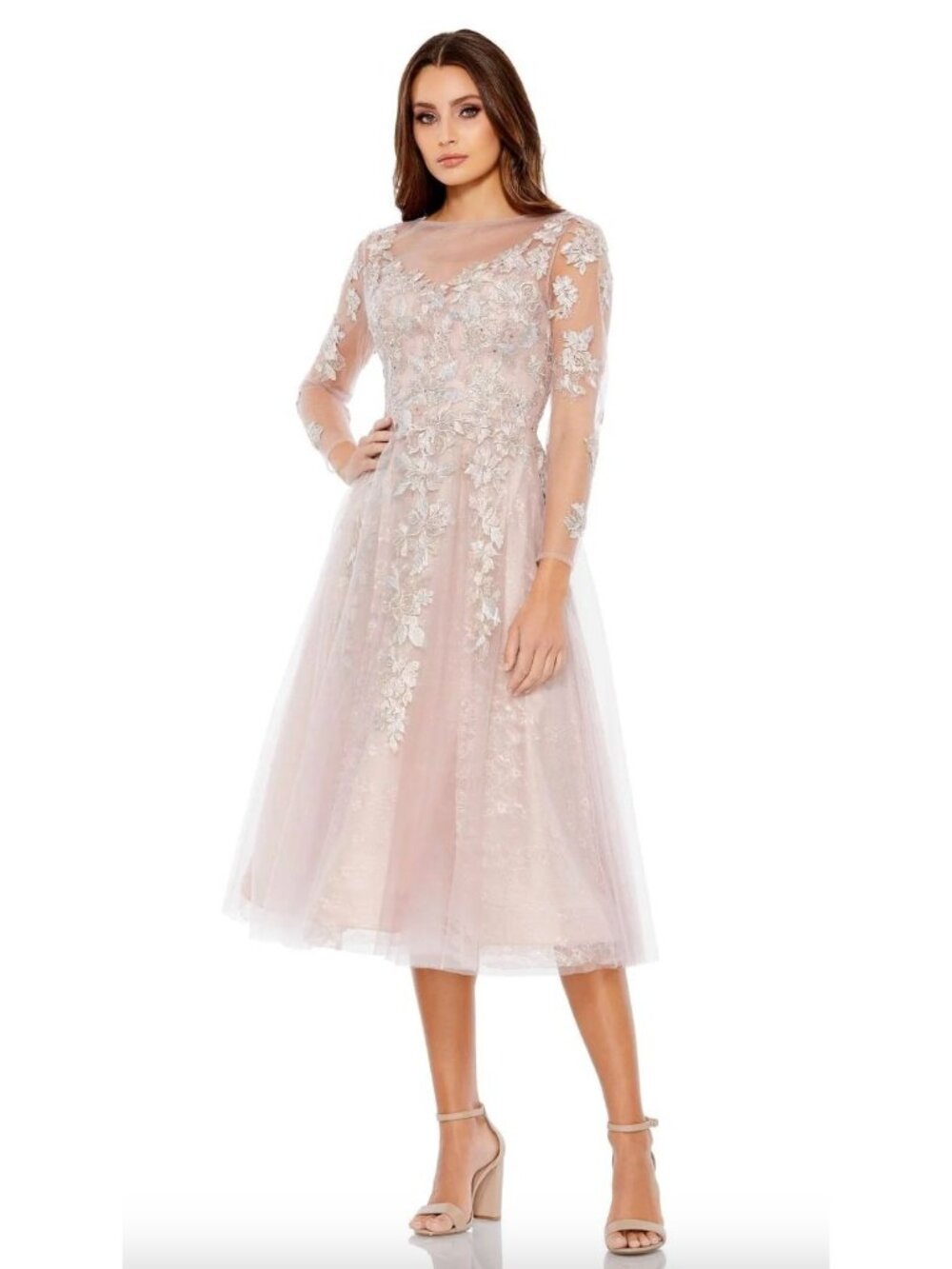 Mac Duggal 30681 Bateau Floral Embroidery Cocktail Dress Size 16 Floral